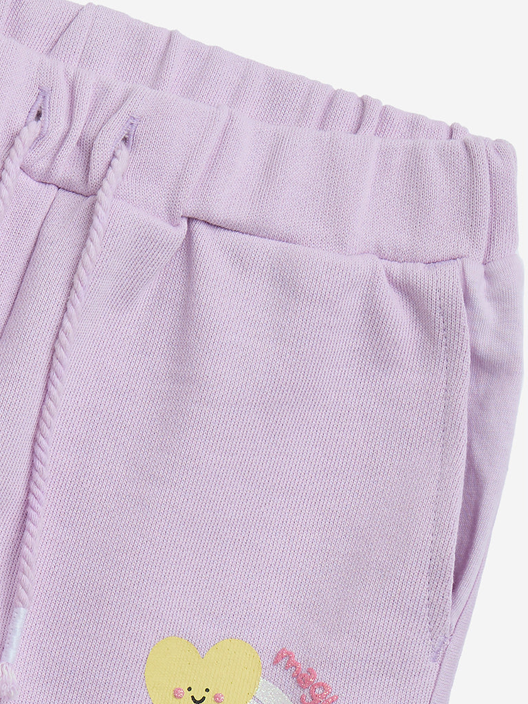 HOP Kids Lilac Heart Design Mid-Rise Cotton Shorts - Image 7