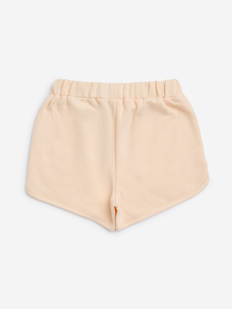 HOP Kids Peach Text Detailed Mid-Rise Cotton Shorts - Image 3