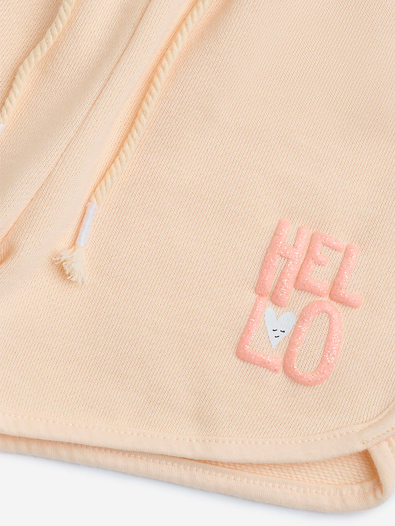 HOP Kids Peach Text Detailed Mid-Rise Cotton Shorts - Image 4