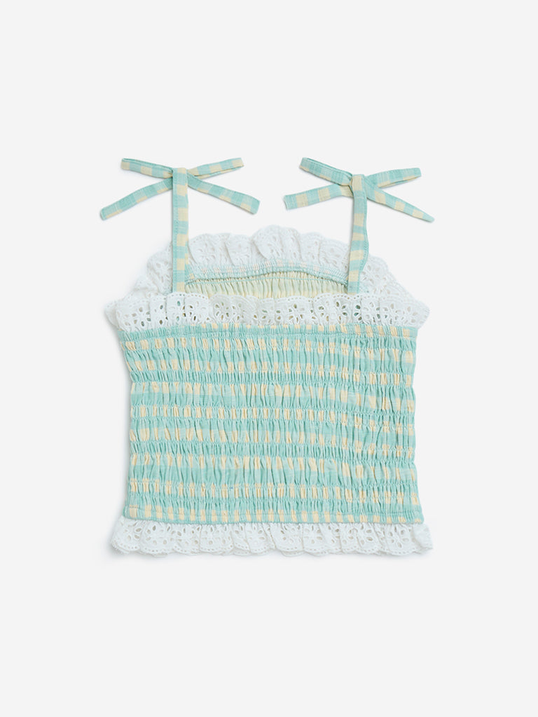 HOP Kids Mint Gingham Checkered Smocked Cotton Top - Image 2
