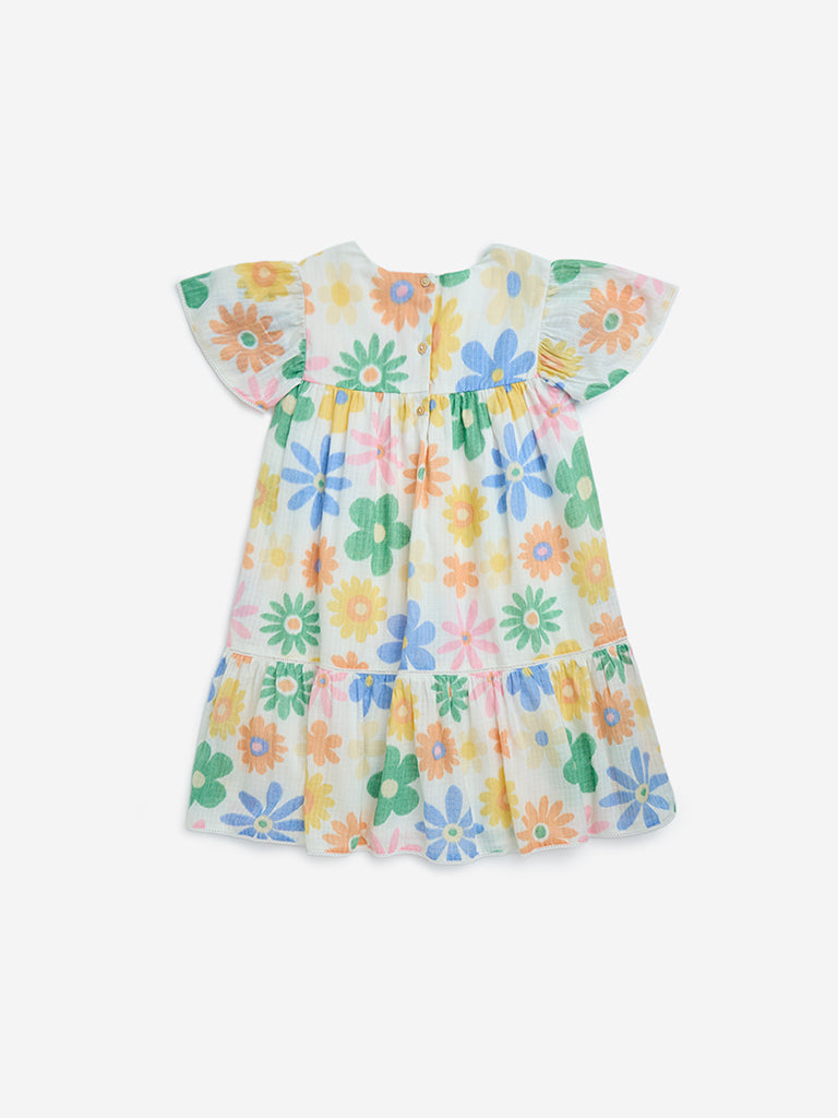 HOP Kids Multicolour Floral Cotton-Blend Tiered Dress - Image 2