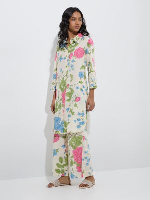 Utsa Multicolour Botanical-Inspired A-Line Kurta