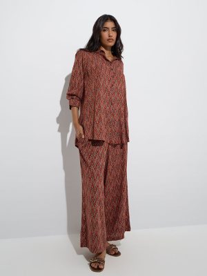 Utsa Red Chevron Detailed Tunic