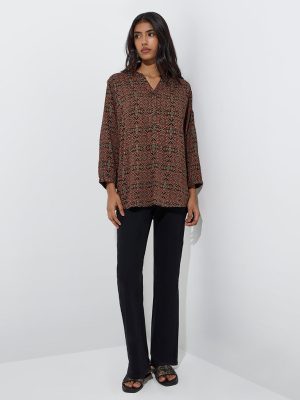 Utsa Red Printed Cotton-Blend Tunic