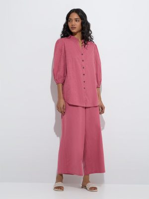 Utsa Dusty Pink Solid Cotton Palazzos