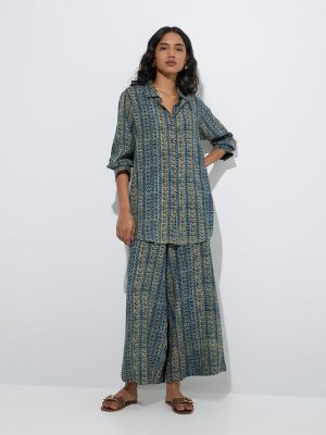 Utsa Indigo Foliage Patterned Palazzos