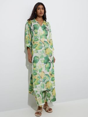 Utsa Lime Botanical Design Ethnic Pants