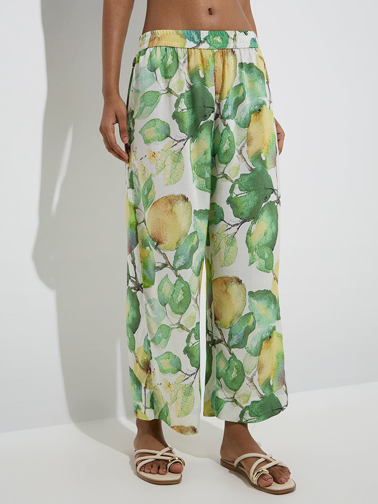 Utsa Lime Botanical Design Ethnic Pants - Image 2