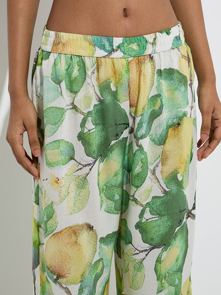 Utsa Lime Botanical Design Ethnic Pants - Image 3