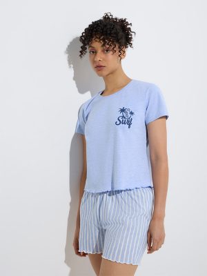 Wunderlove Blue Cotton Shorts Set In A Bag