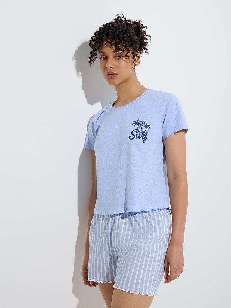 Wunderlove Blue Cotton Shorts Set In A Bag