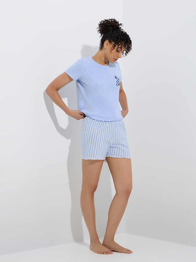 Wunderlove Blue Cotton Shorts Set In A Bag - Image 2