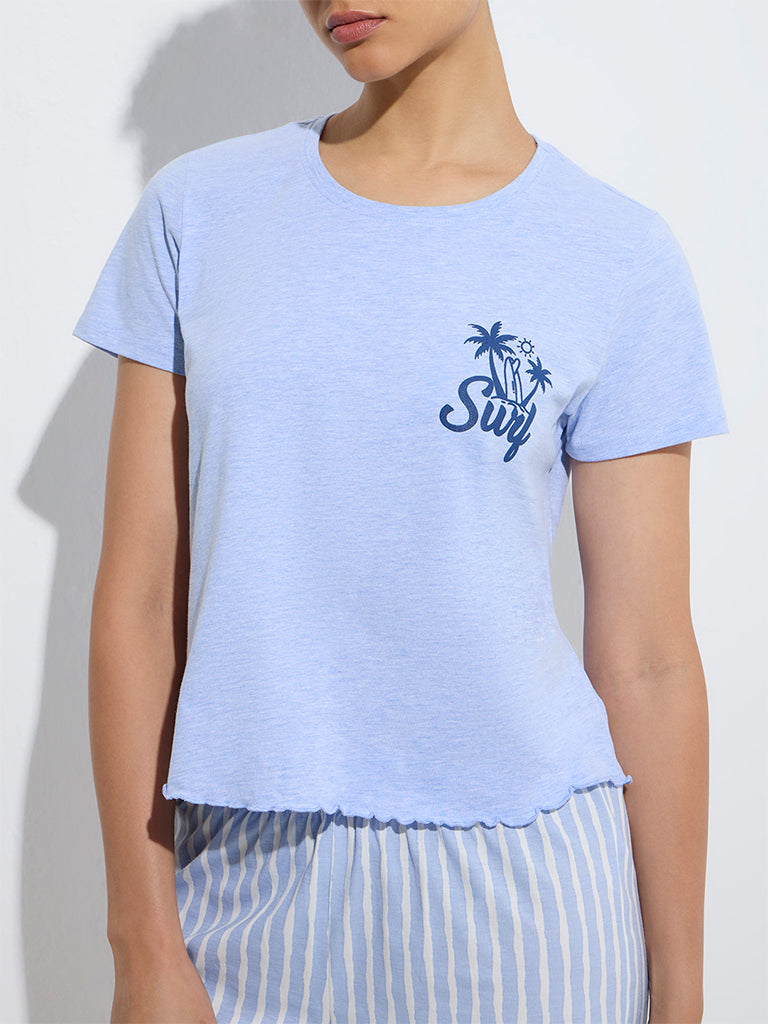 Wunderlove Blue Cotton Shorts Set In A Bag - Image 3