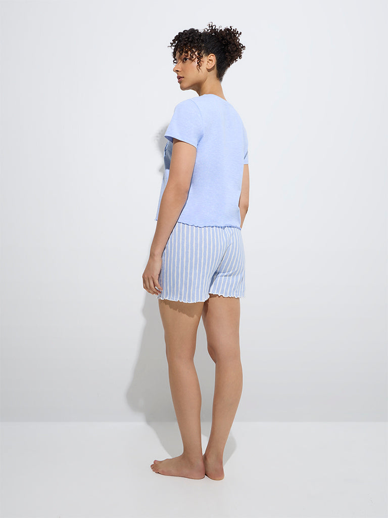 Wunderlove Blue Cotton Shorts Set In A Bag - Image 4