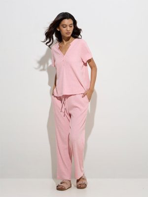 Wunderlove Pink Ribbed High-Rise Cotton-Blend Lounge Pants