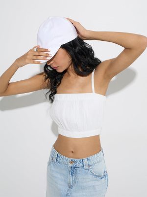 Nuon White Crinkle-Textured Cotton Crop Top