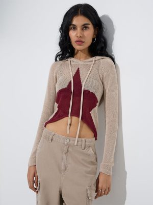 Nuon Beige Knit-Textured Cotton Top