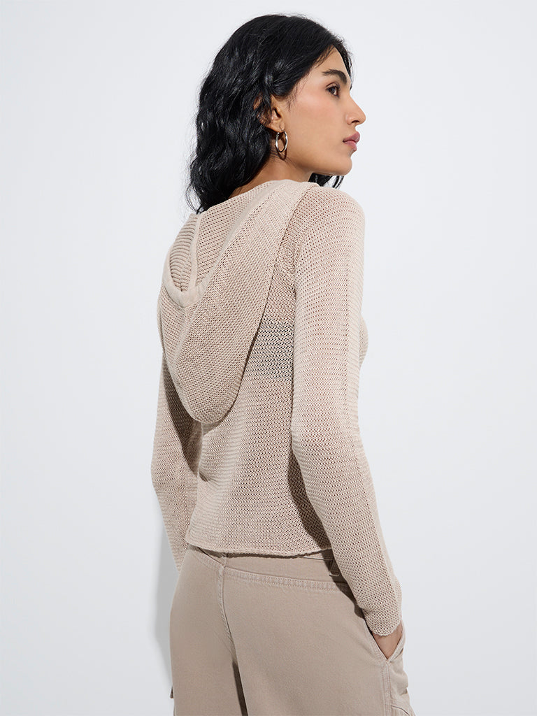 Nuon Beige Knit-Textured Cotton Top - Image 4