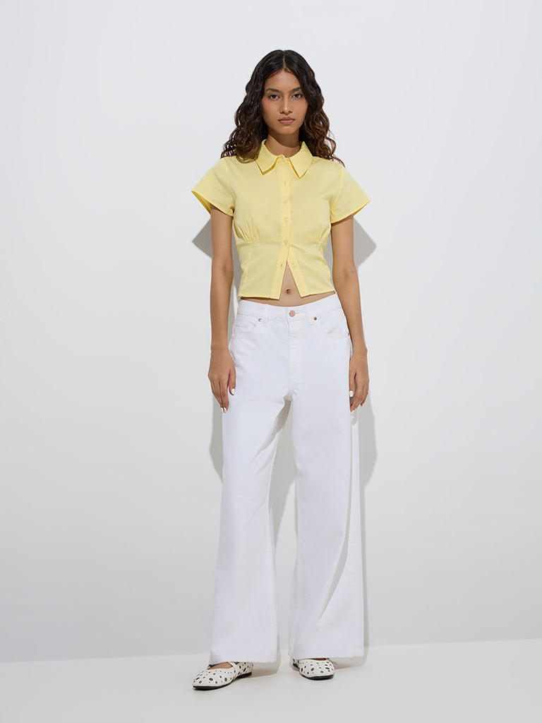 Nuon Yellow Solid Cotton-Blend Shirt
