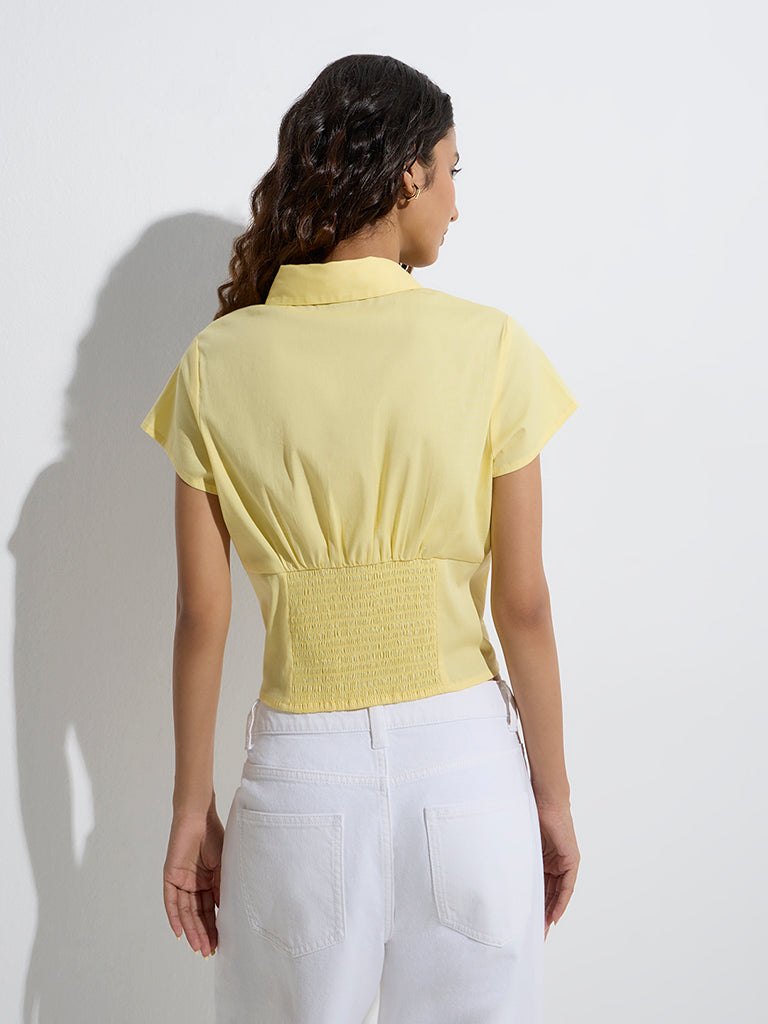 Nuon Yellow Solid Cotton-Blend Shirt - Image 4