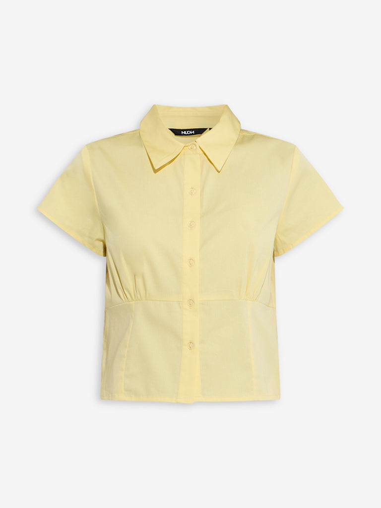 Nuon Yellow Solid Cotton-Blend Shirt - Image 5