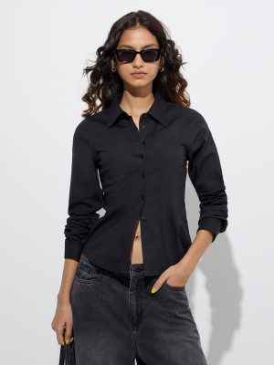 Nuon Black Solid Cotton Shirt
