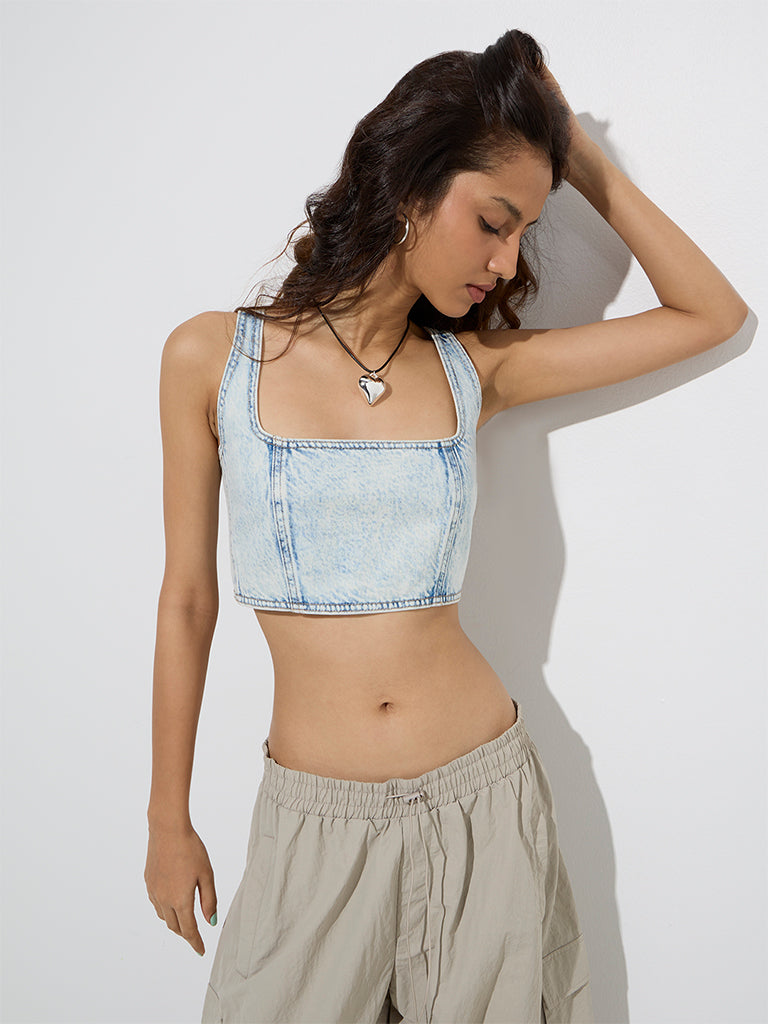 Nuon Light Blue Denim Crop Top