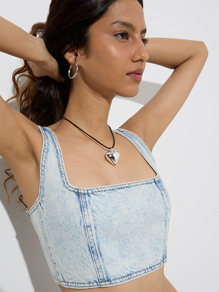 Nuon Light Blue Denim Crop Top - Image 3