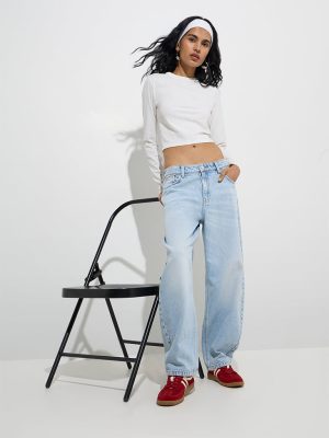 Nuon Light Blue Faded Relaxed-Fit Low-Rise Jeans