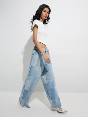 Nuon Light Blue Self-Patterned Relaxed-Fit High-Rise Jeans