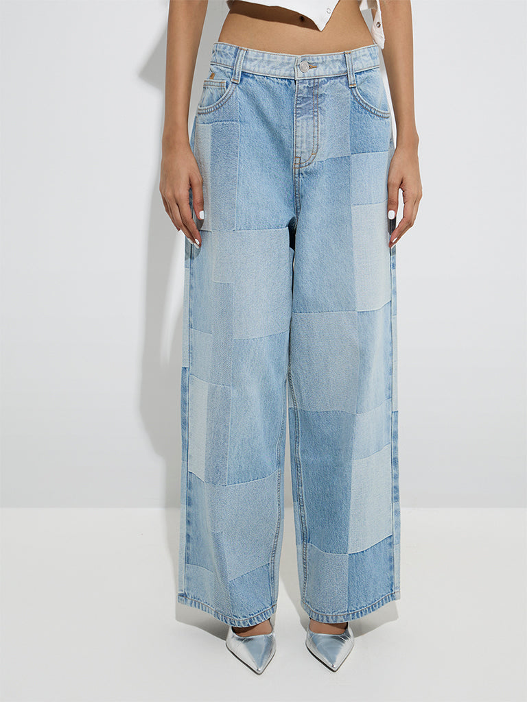 Nuon Light Blue Self-Patterned Relaxed-Fit High-Rise Jeans - Image 2