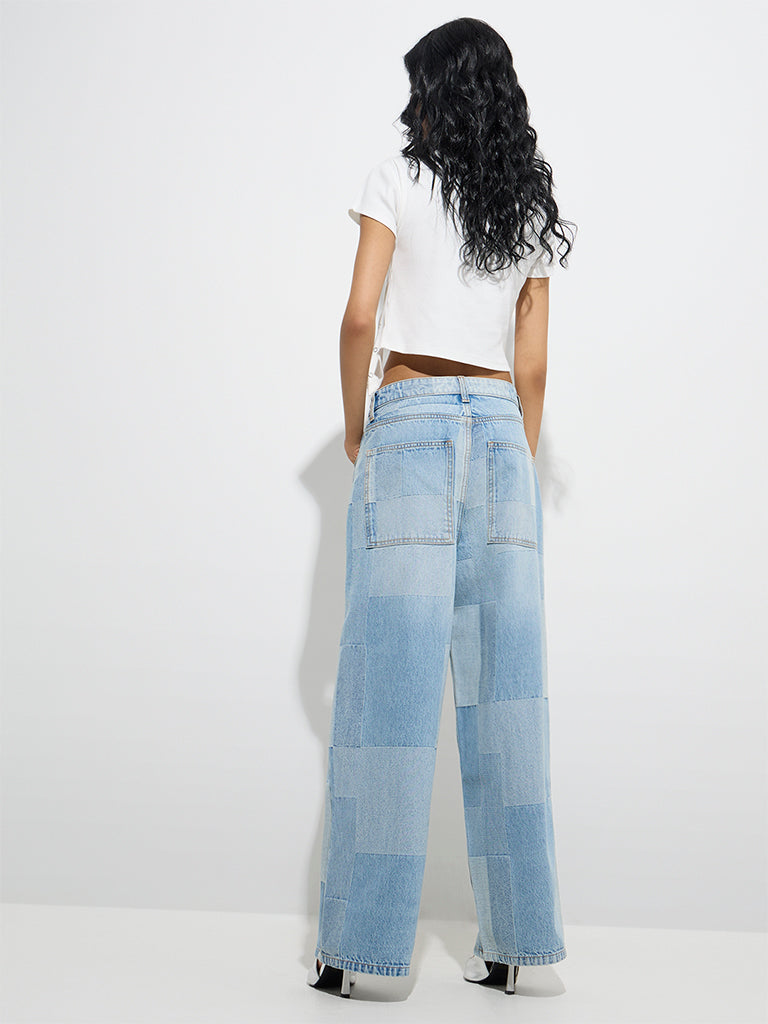 Nuon Light Blue Self-Patterned Relaxed-Fit High-Rise Jeans - Image 4