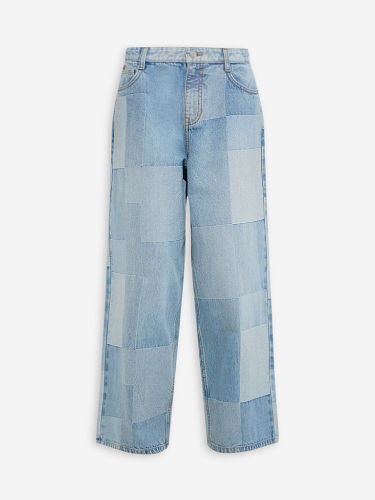 Nuon Light Blue Self-Patterned Relaxed-Fit High-Rise Jeans - Image 5