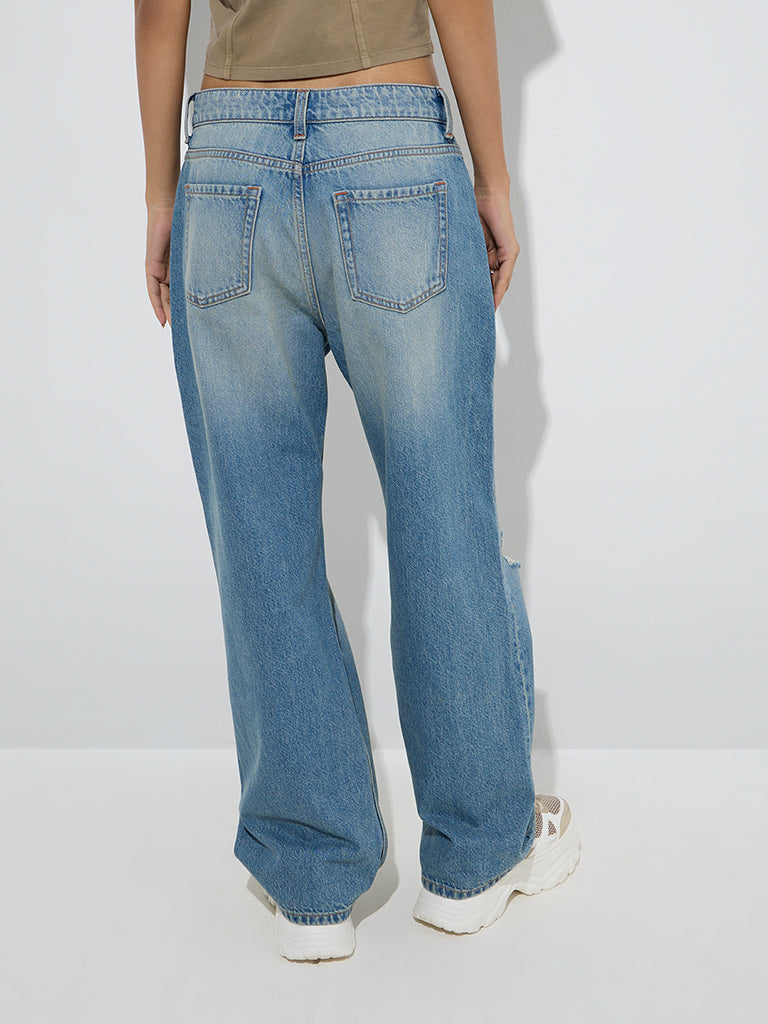 Nuon Blue Distressed Relaxed-Fit High-Rise Jeans - Image 5