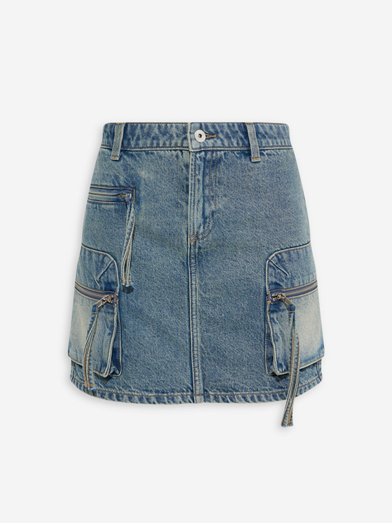 Nuon Blue Washed High-Rise Denim Skirt - Image 6