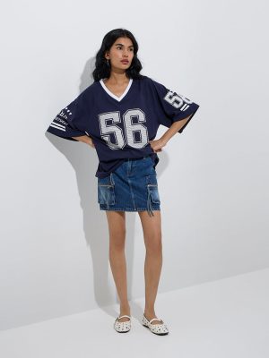 Nuon Dark Blue Faded High-Rise Denim Skirt