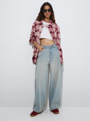 Nuon Wine Checkered Cotton Shirt