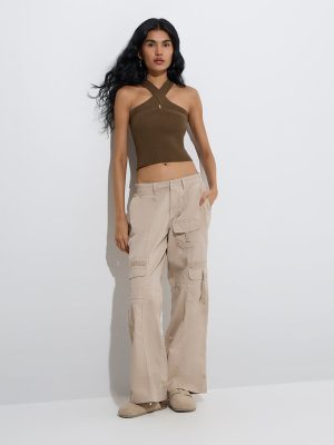 Nuon Olive Ribbed-Textured Top