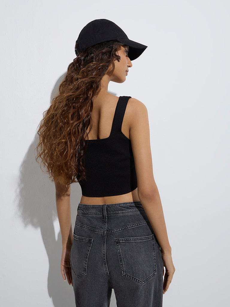 Nuon Black Ribbed-Textured Crop Top - Image 4