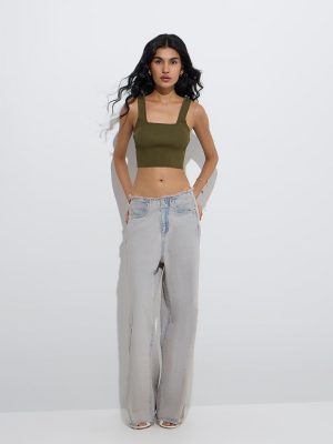 Nuon Olive Ribbed-Textured Top