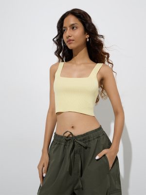 Nuon Light Yellow Ribbed-Textured Crop Top