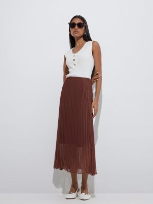 Wardrobe Brown Accordion Pleated High-Rise Skirt