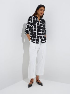 Wardrobe White Pleated High-Rise Trousers