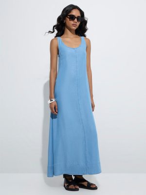 LOV Blue Denim A-Line Dress