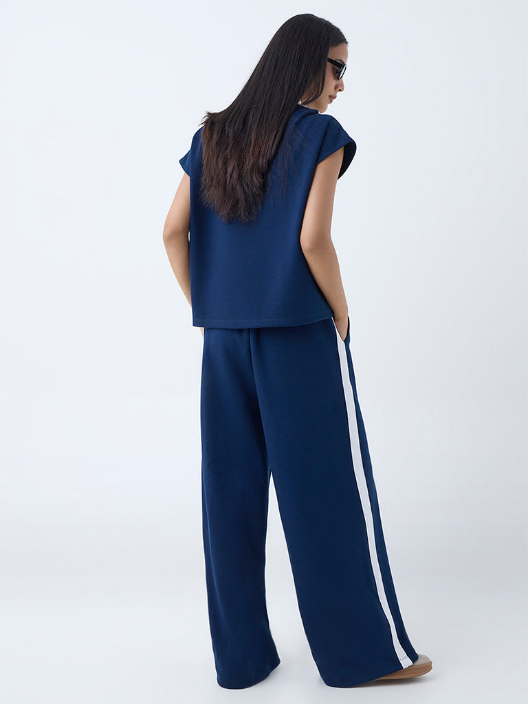 LOV Navy Colour-Blocked Quarter-Zip T-Shirt - Image 4