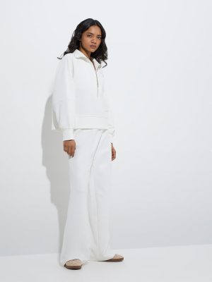 LOV White Ribbed Cotton-Blend Quarter-Zip Sweatshirt