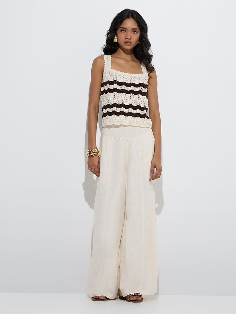 LOV Off-White Crochet-Detailed Cotton-Blend Top - Image 2