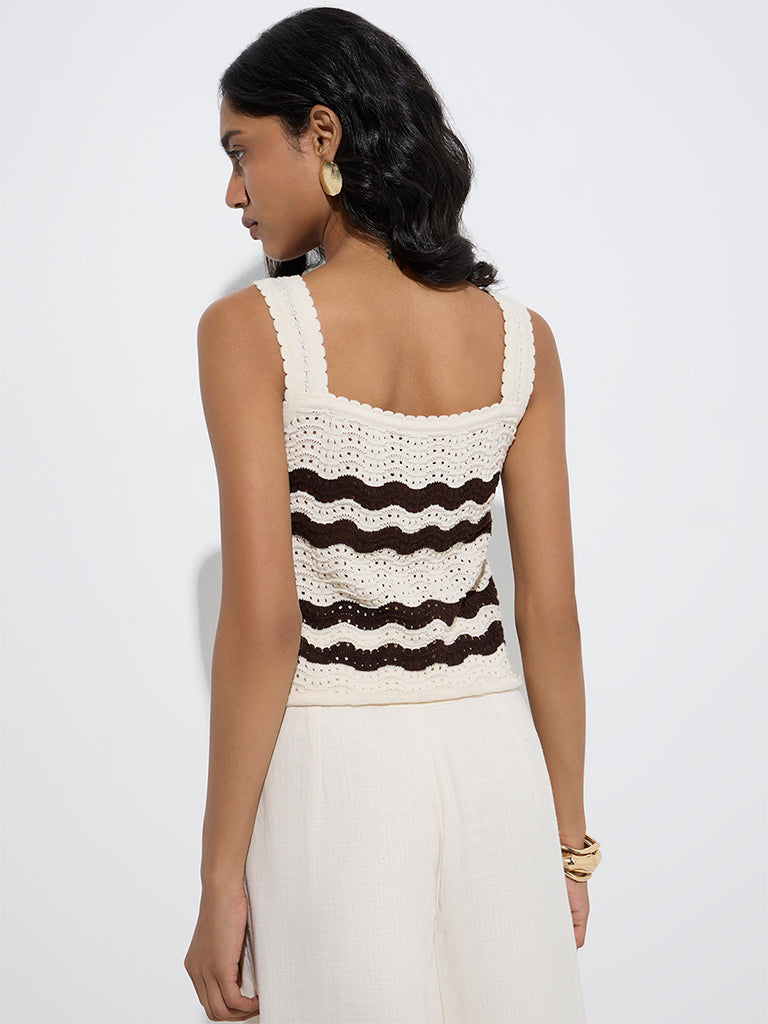 LOV Off-White Crochet-Detailed Cotton-Blend Top - Image 4