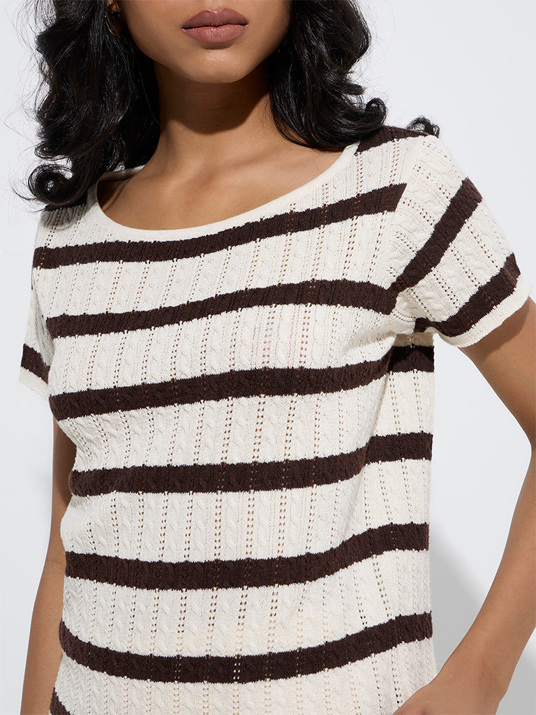 LOV Off-White Knitted Cotton-Blend Top - Image 4