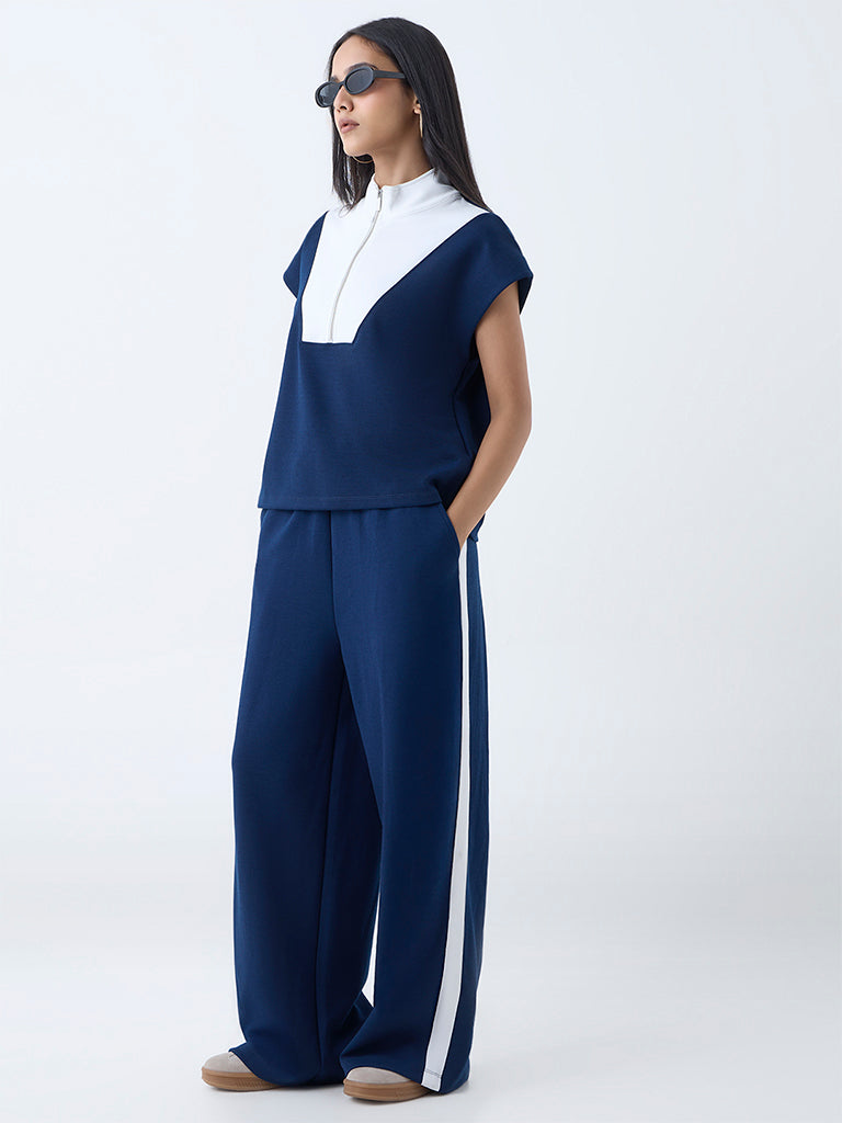 LOV Navy Stripe High-Rise Track Pants